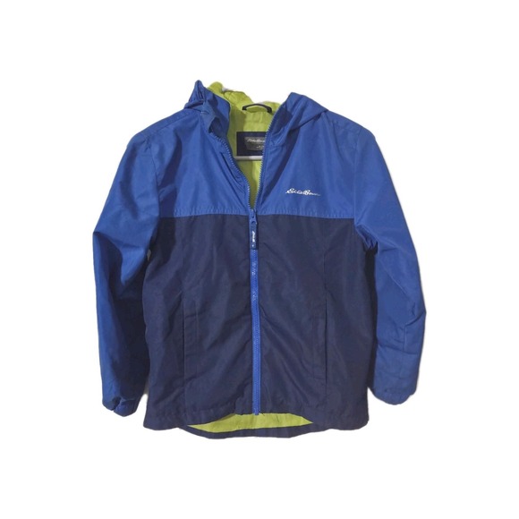 Eddie Bauer Boy's Navy Blue Full Zip Hooded Light Weight Rain Jacket Size S 7/8 - Picture 1 of 5